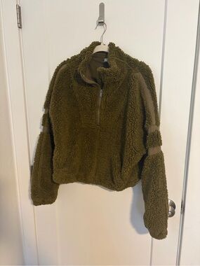 FP Movement Olive Green Sherpa Half-Zip Pullover